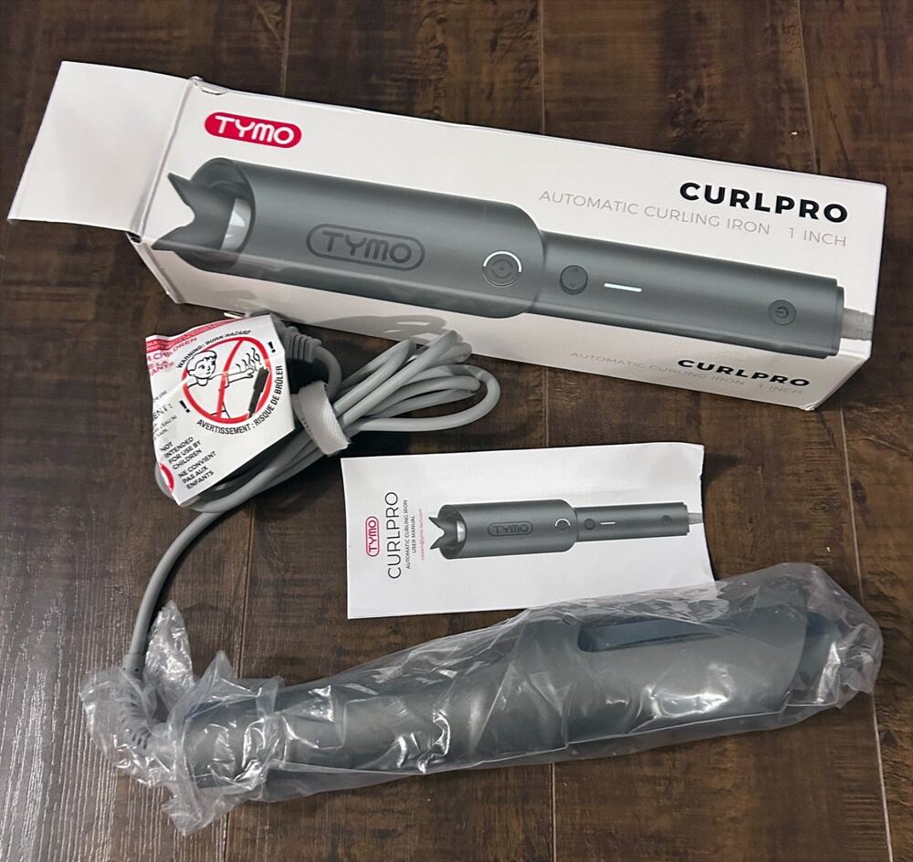 NIB! TYMO Automatic Rotating Ionic Curling Iron Wand 1.25" Metallic Gray